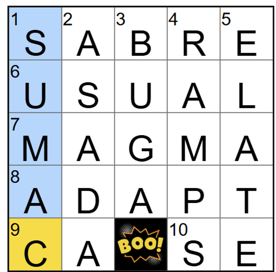 Completed New York Times Mini crossword for Friday, October 31.