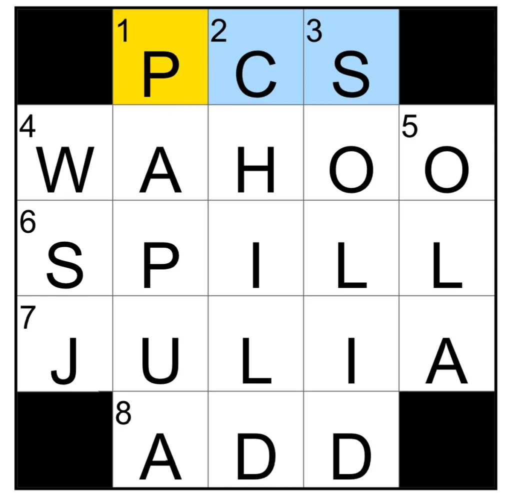 The completed NYT Mini Crossword puzzle for Oct. 15, 2025.