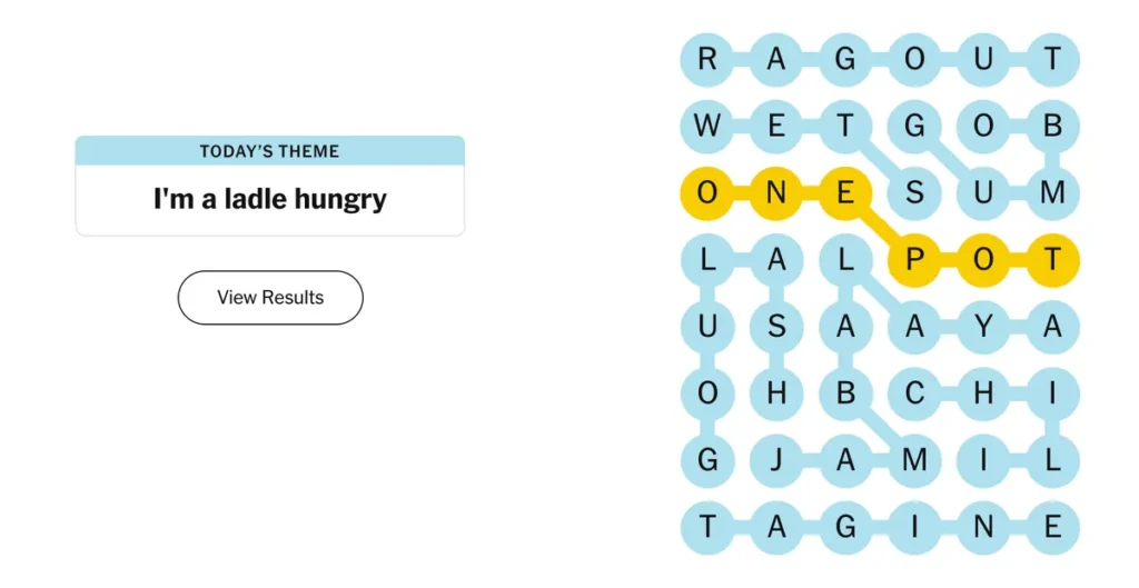 The completed NYT Strands puzzle.