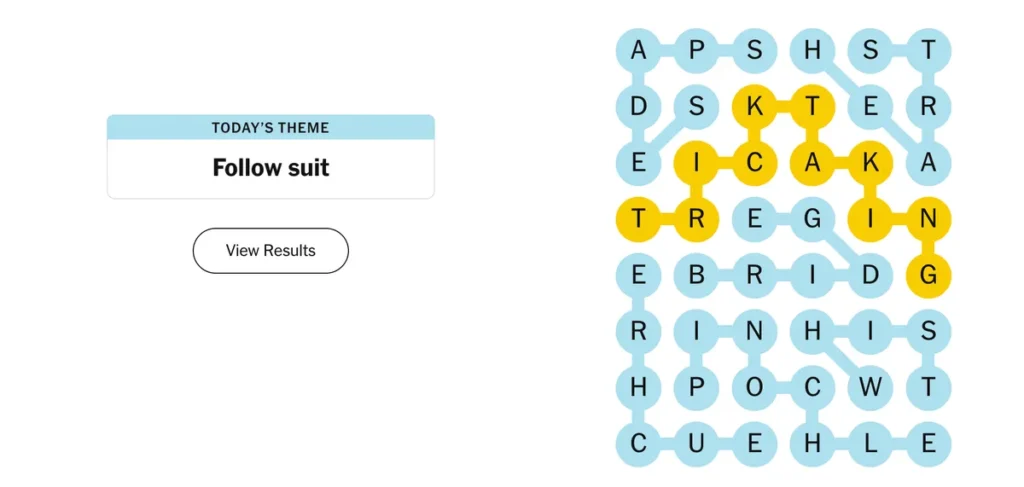 The completed NYT Strands puzzle.