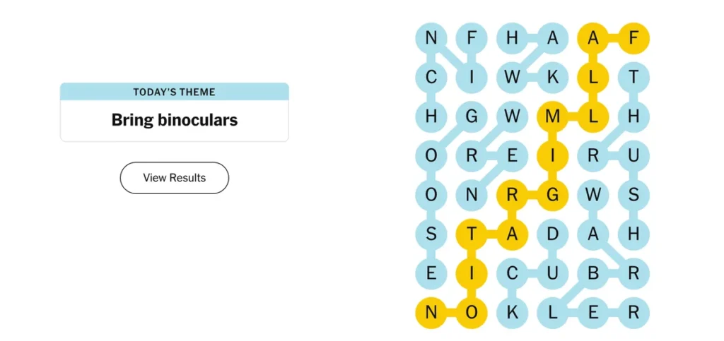 The completed NYT Strands puzzle.