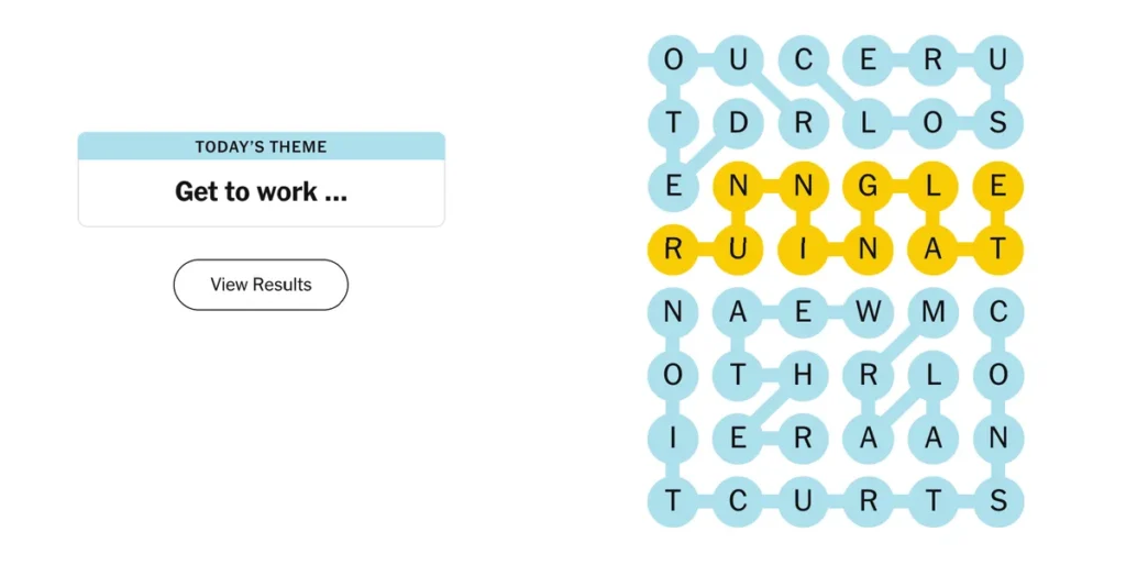 The completed NYT Strands puzzle.