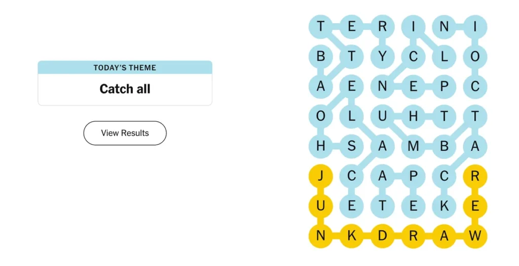 The completed NYT Strands puzzle.