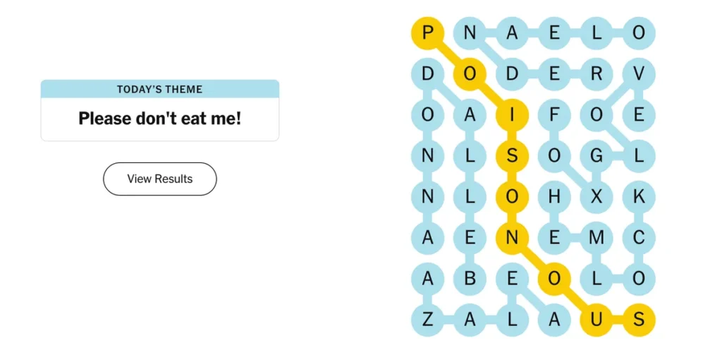 The completed NYT Strands puzzle.