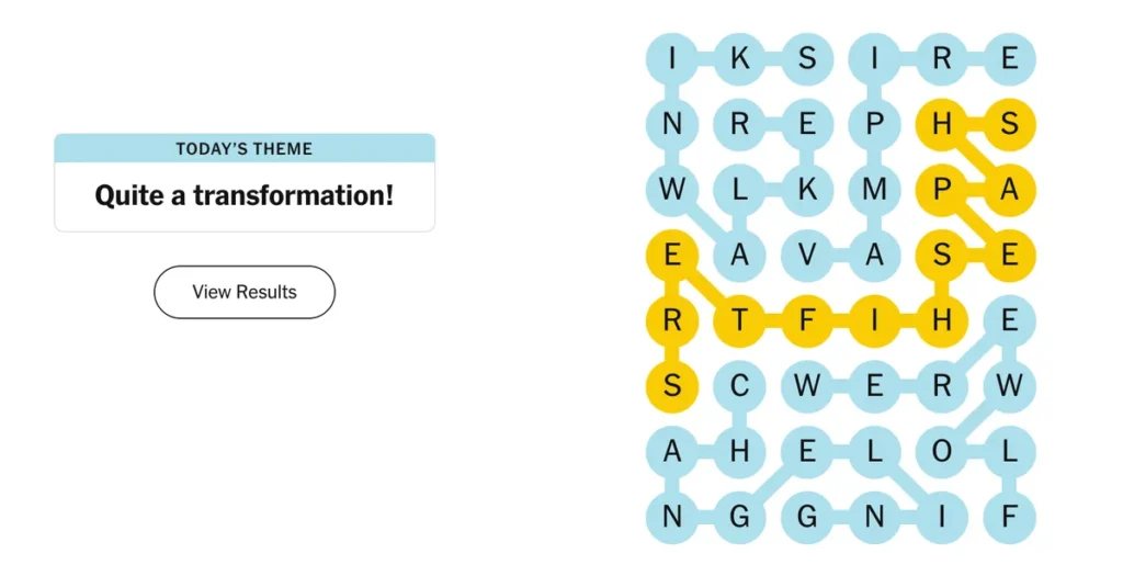 The completed NYT Strands puzzle.