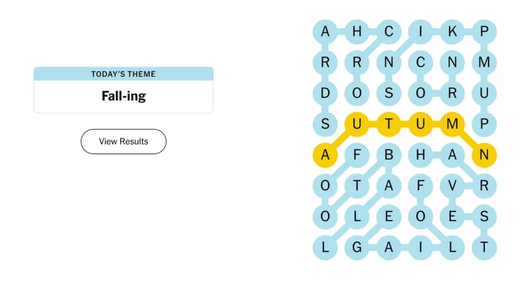 The completed NYT Strands puzzle.