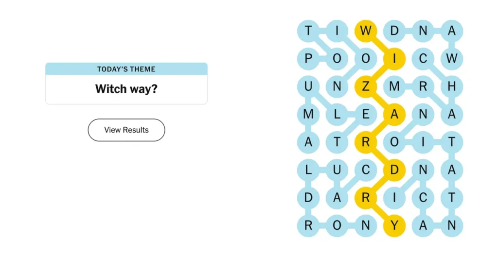 The completed NYT Strands puzzle.