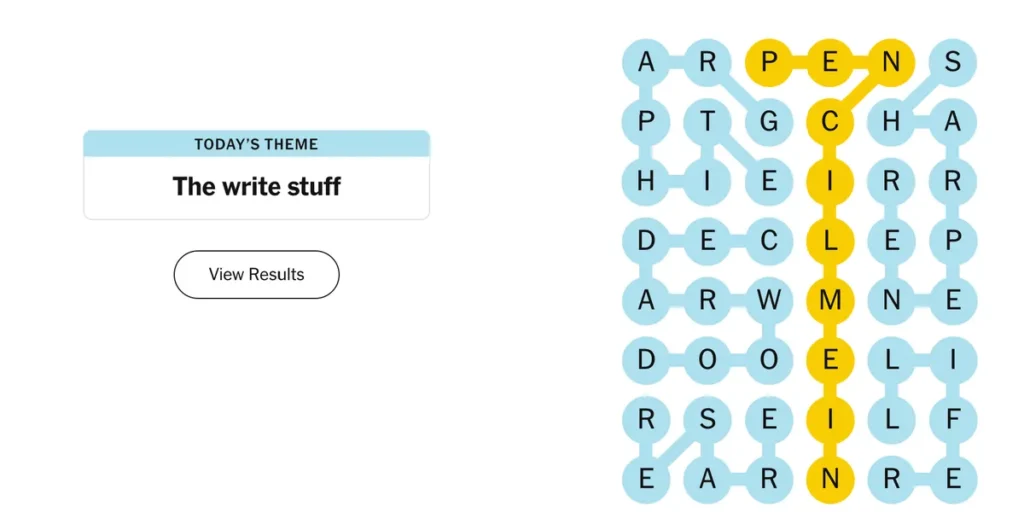 The completed NYT Strands puzzle.