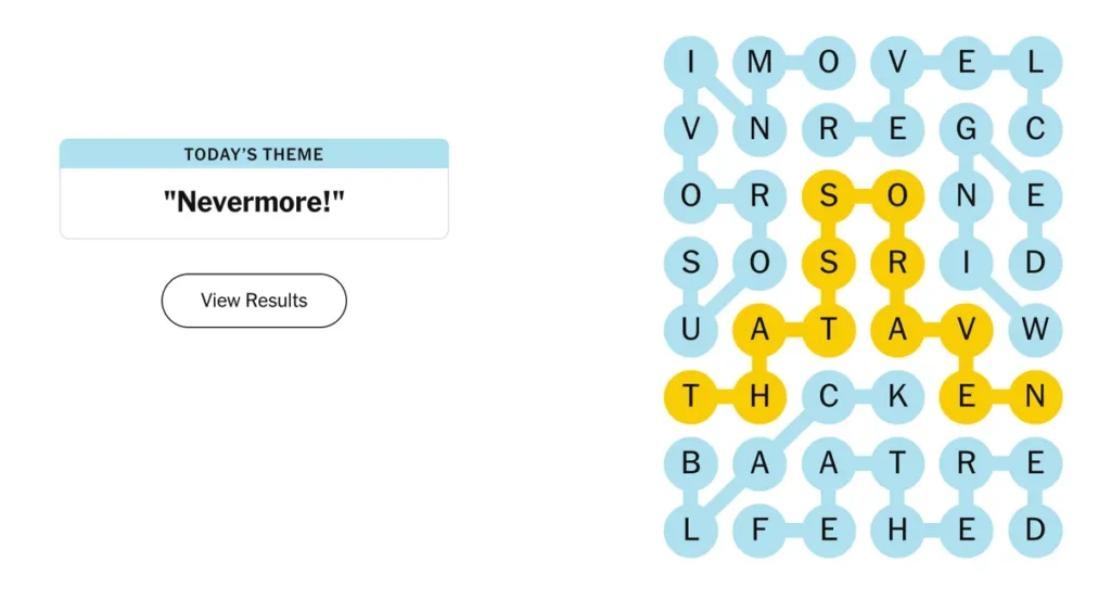 The completed NYT Strands puzzle.