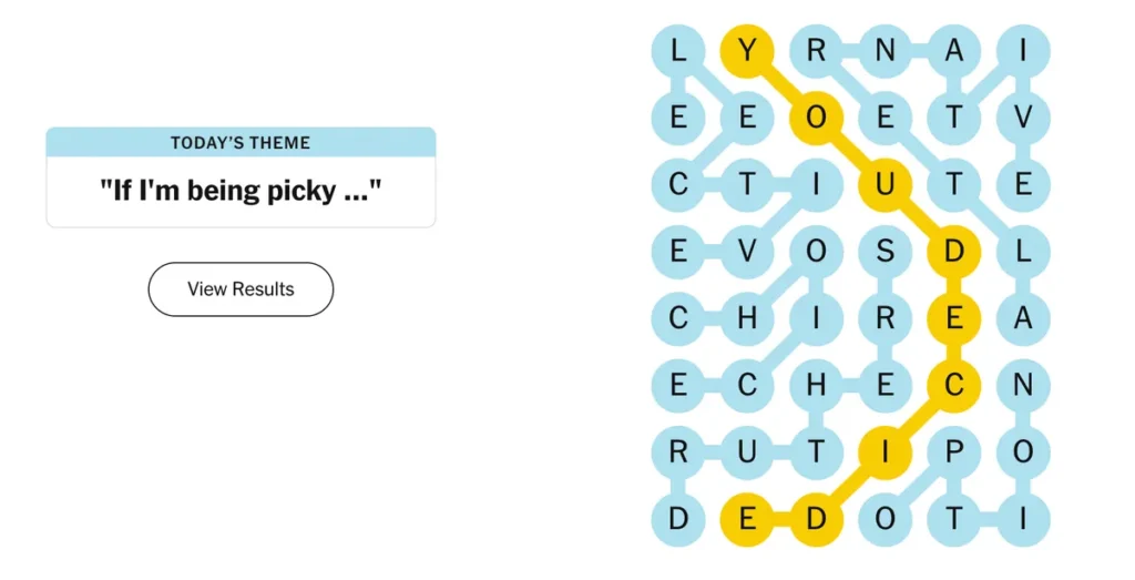The completed NYT Strands puzzle.