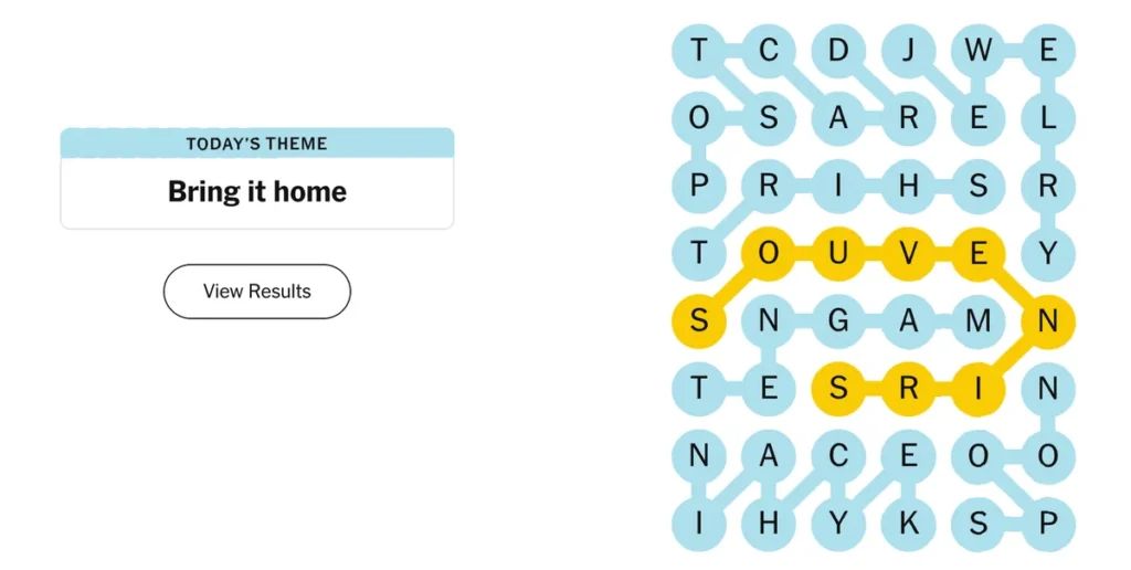 NYT Strands 580 grid showing SOUVENIRS spangram path.