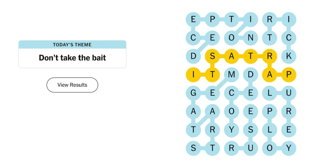 The completed NYT Strands puzzle.