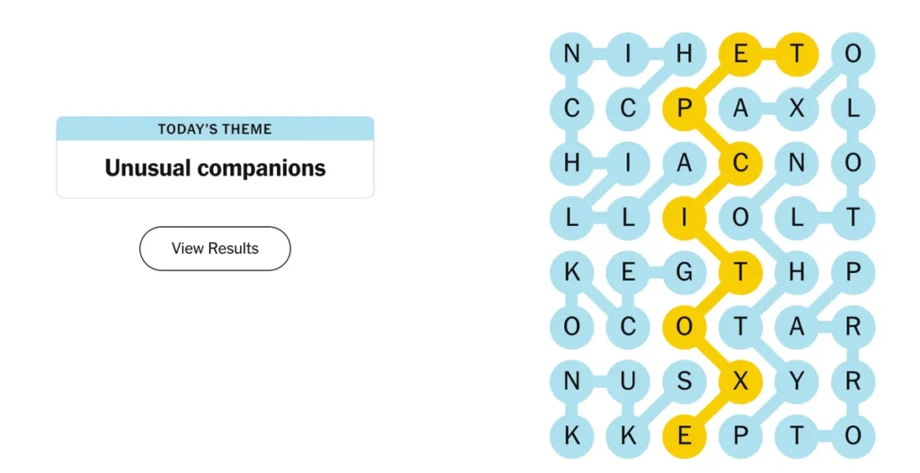 The completed NYT Strands puzzle.