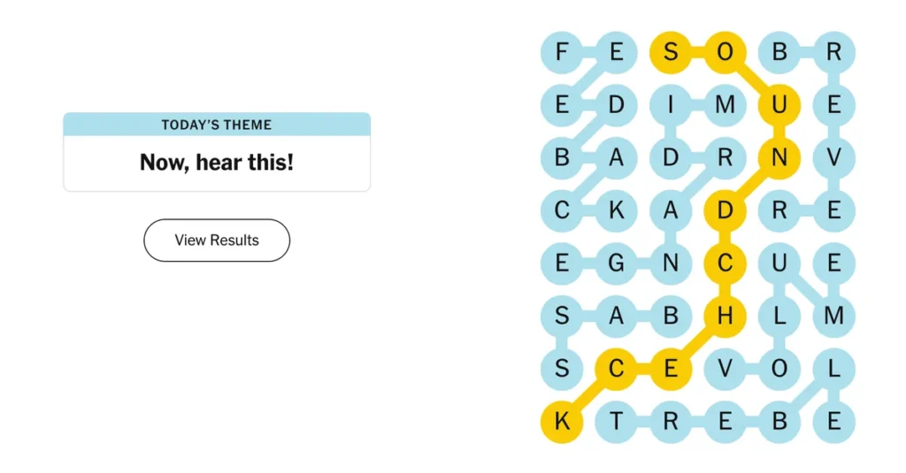 The completed NYT Strands puzzle.