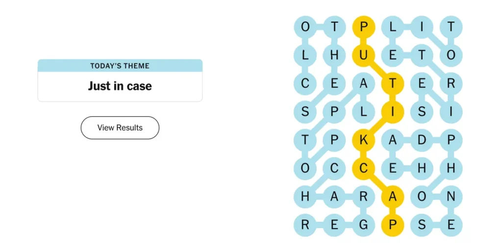 The completed NYT Strands puzzle.
