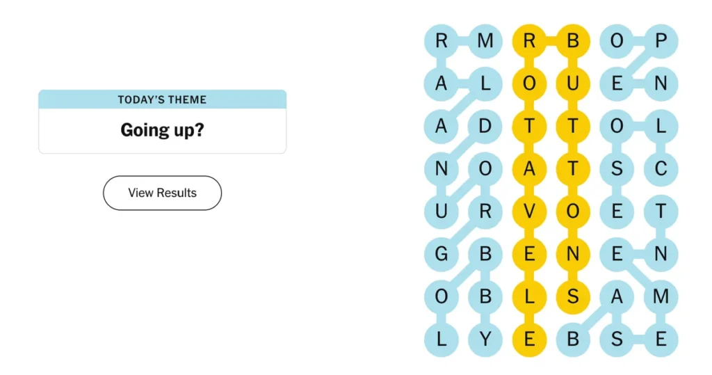 The completed NYT Strands puzzle.