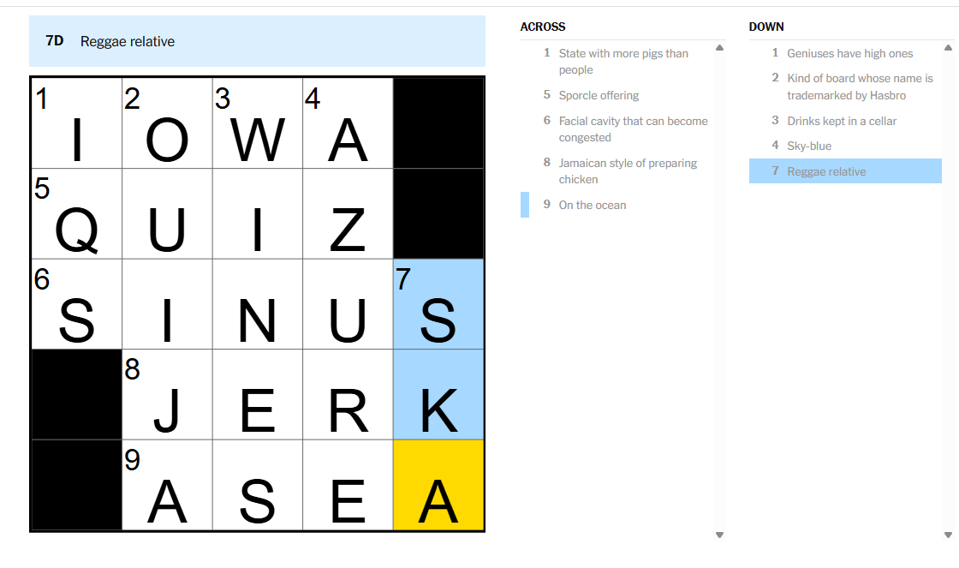 NYT Mini Crossword Answers for Sunday, November 2, 2025