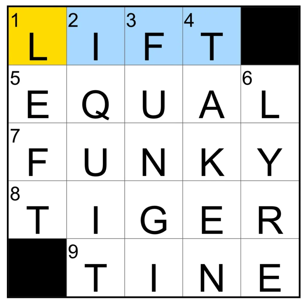 The completed NYT Mini Crossword puzzle for Nov. 21, 2025.
