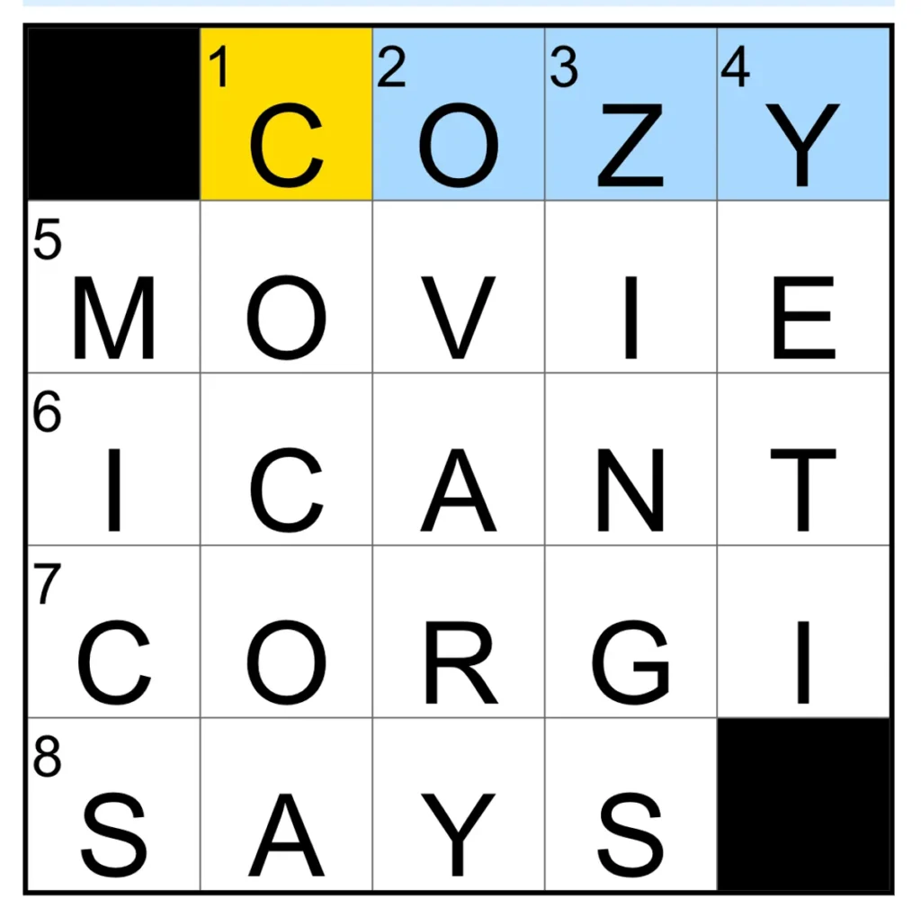 The completed NYT Mini Crossword puzzle for Nov. 30, 2025.