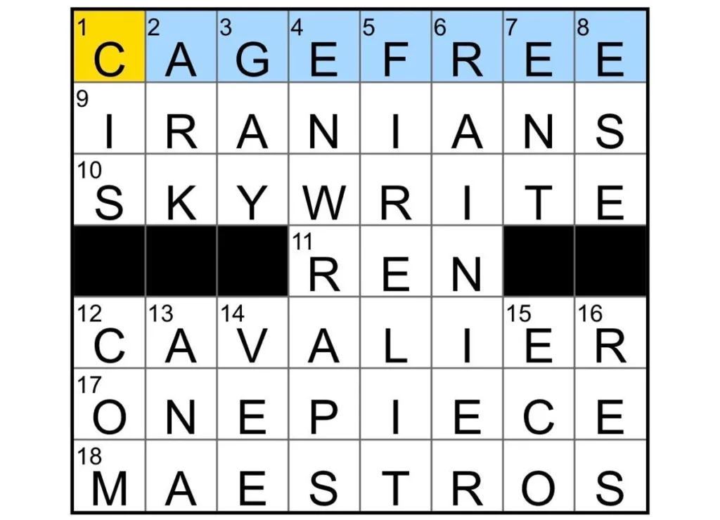 The completed NYT Mini Crossword puzzle for Nov. 1, 2025.
