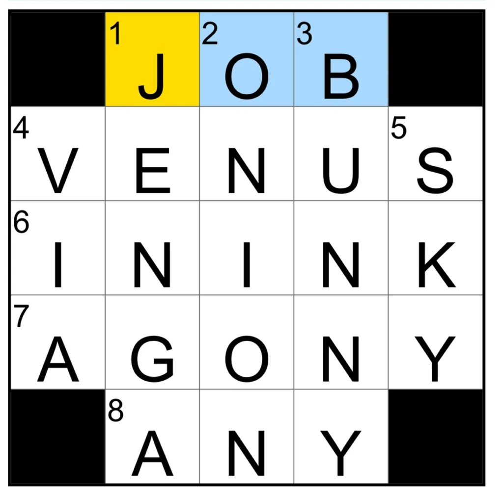 The completed NYT Mini Crossword puzzle for Nov. 23, 2025.
