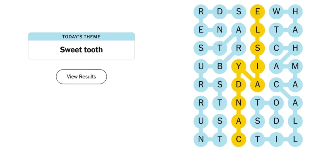 The completed NYT Strands puzzle for Nov. 23, 2025.