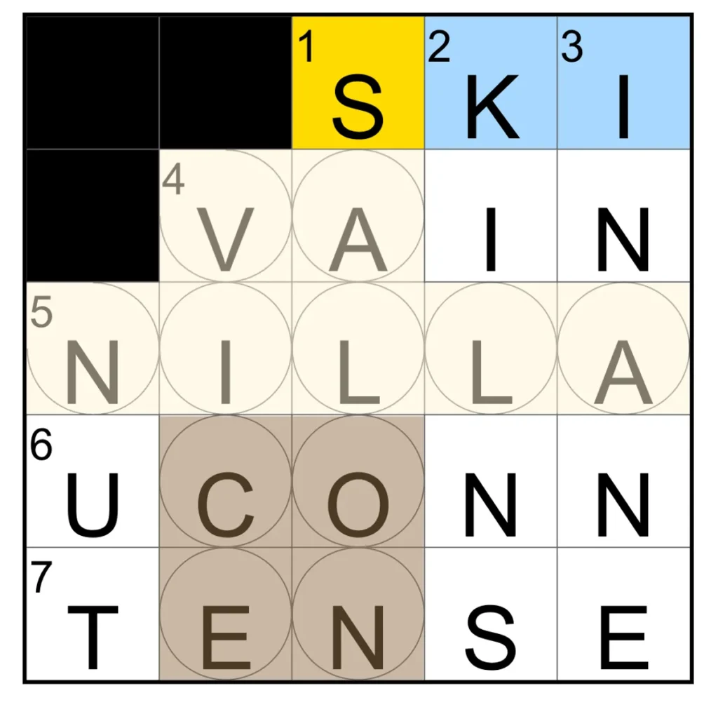 The completed NYT Mini Crossword for Nov. 10, 2025.