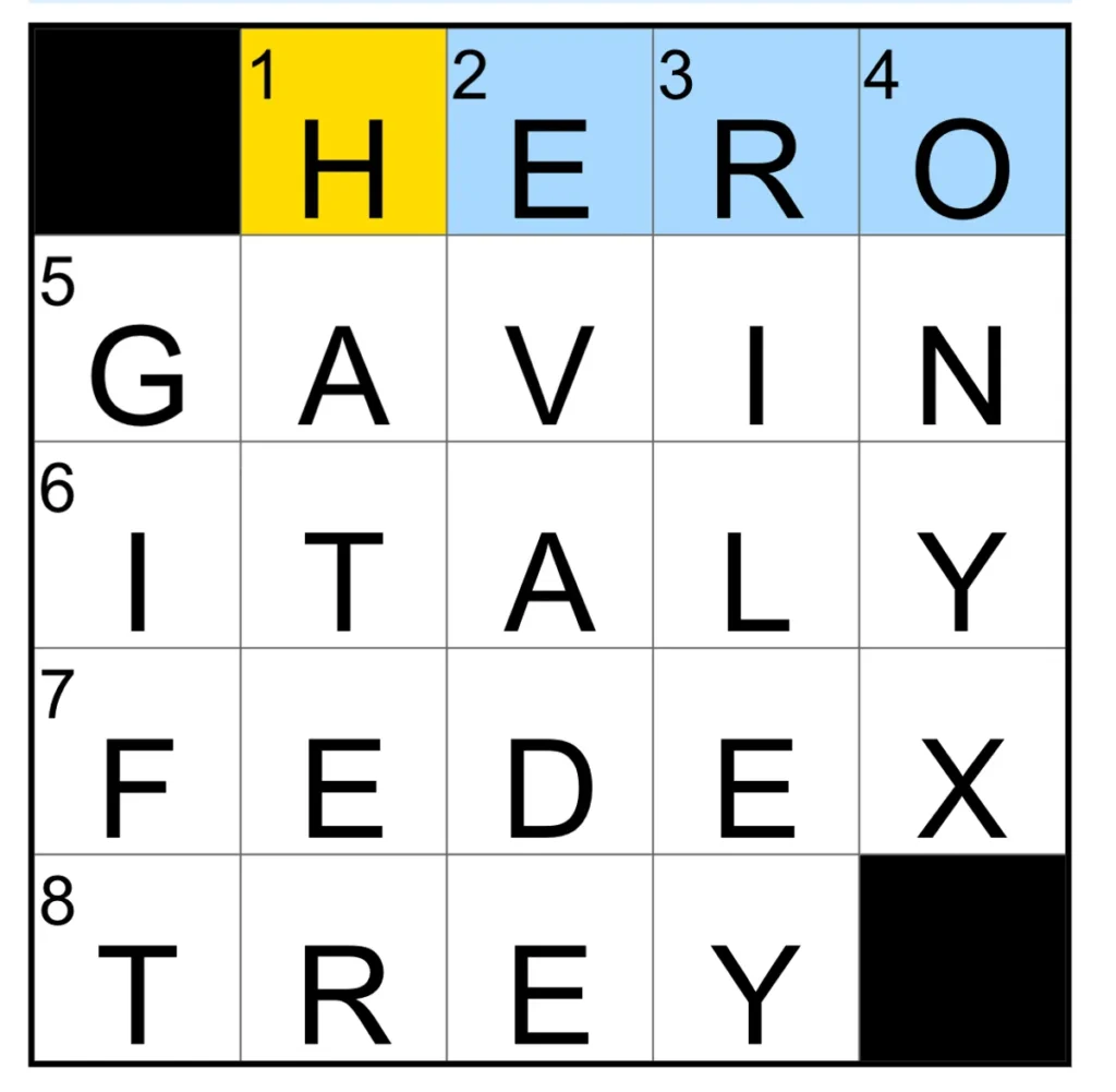 The completed NYT Mini Crossword for Nov. 11, 2025.
