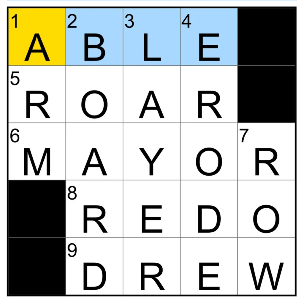 The completed NYT Mini Crossword puzzle for Nov. 13, 2025.
