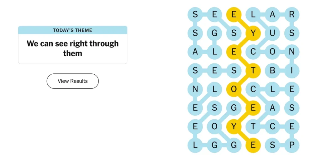 The completed NYT Strands puzzle for Nov. 15, 2025.