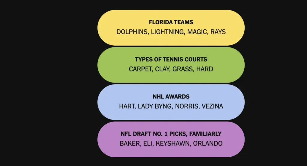 The completed NYT Connections: Sports Edition puzzle for Nov. 20, 2025.
