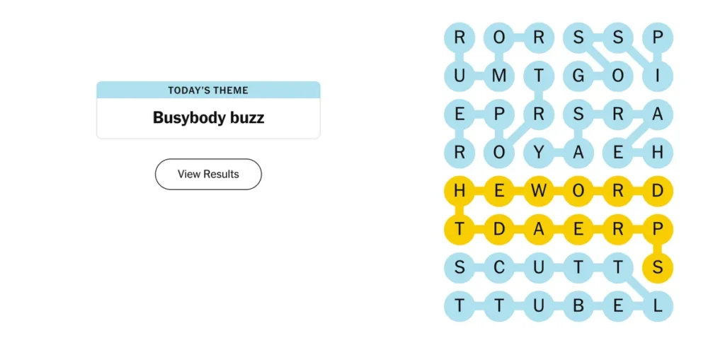 The completed NYT Strands puzzle for Nov. 20, 2025.
