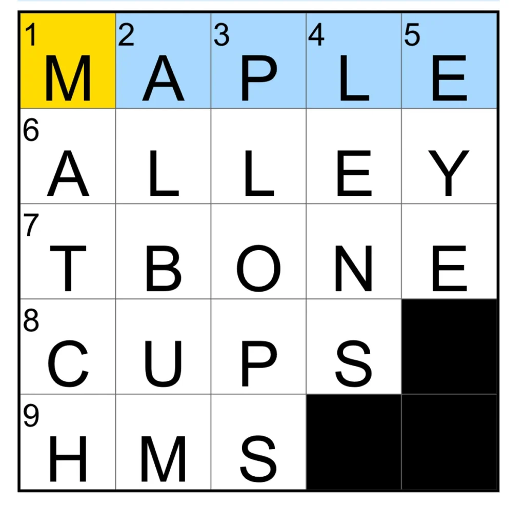 The completed NYT Mini Crossword puzzle for Dec. 1, 2025.
