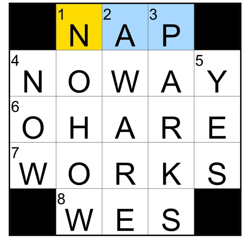 The completed NYT Mini Crossword puzzle for Dec. 10, 2025.