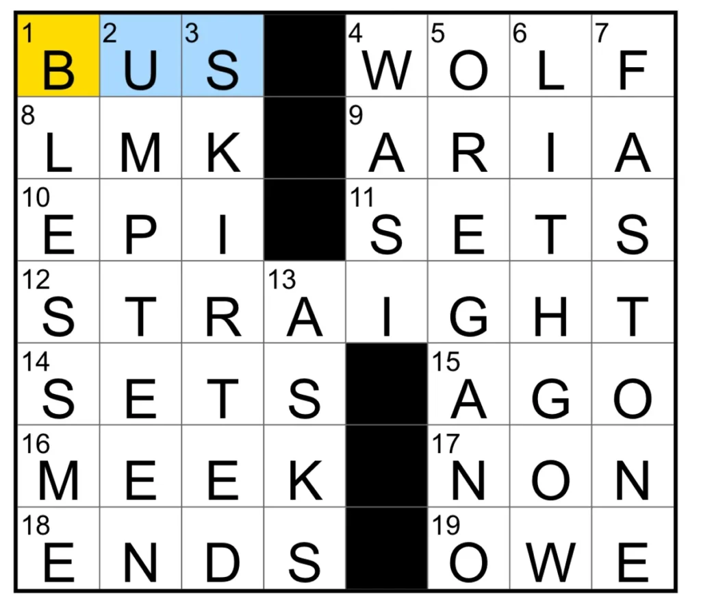 The completed NYT Mini Crossword puzzle for Dec. 13, 2025.