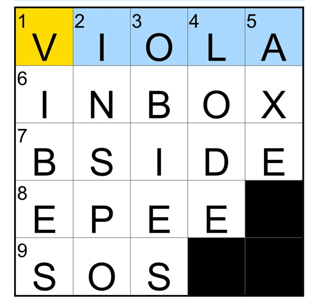 The completed NYT Mini Crossword puzzle for Dec. 14, 2025.
