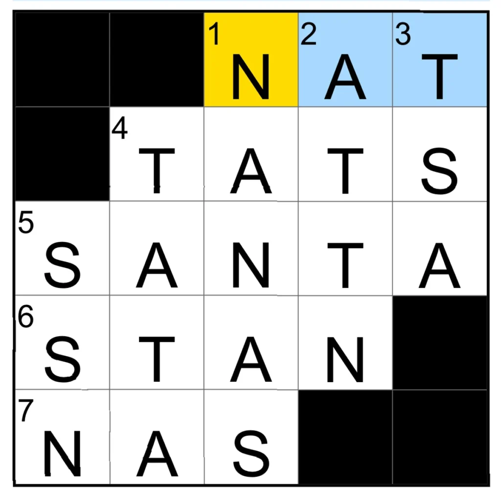 The completed NYT Mini Crossword puzzle for Dec. 25, 2025.