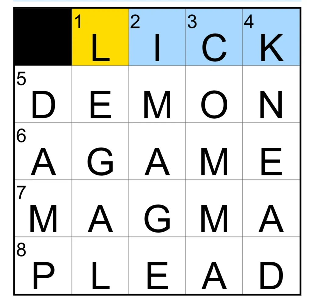The completed NYT Mini Crossword puzzle for Dec. 30, 2025.