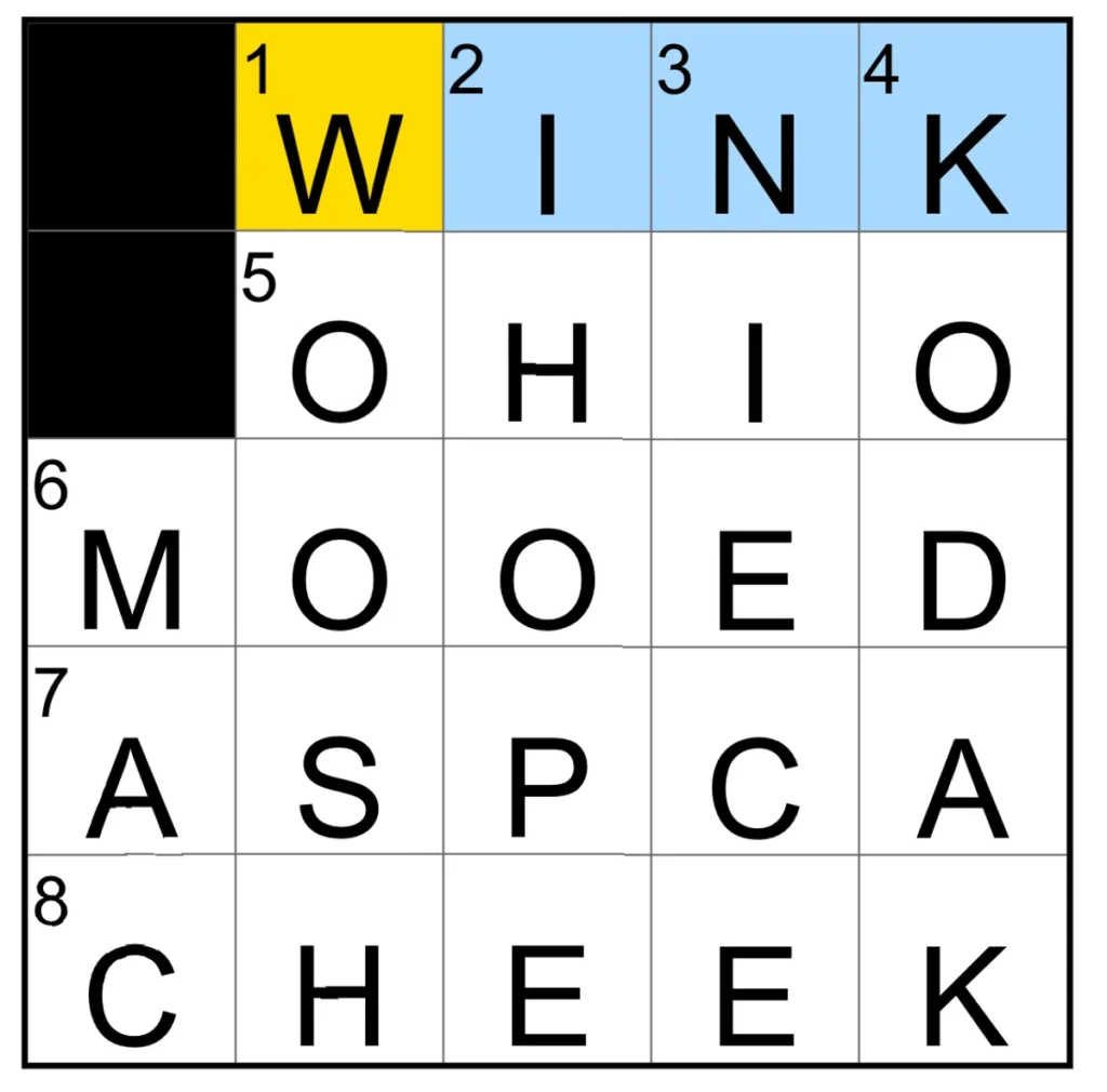 The completed NYT Mini Crossword puzzle for Dec. 7, 2025.