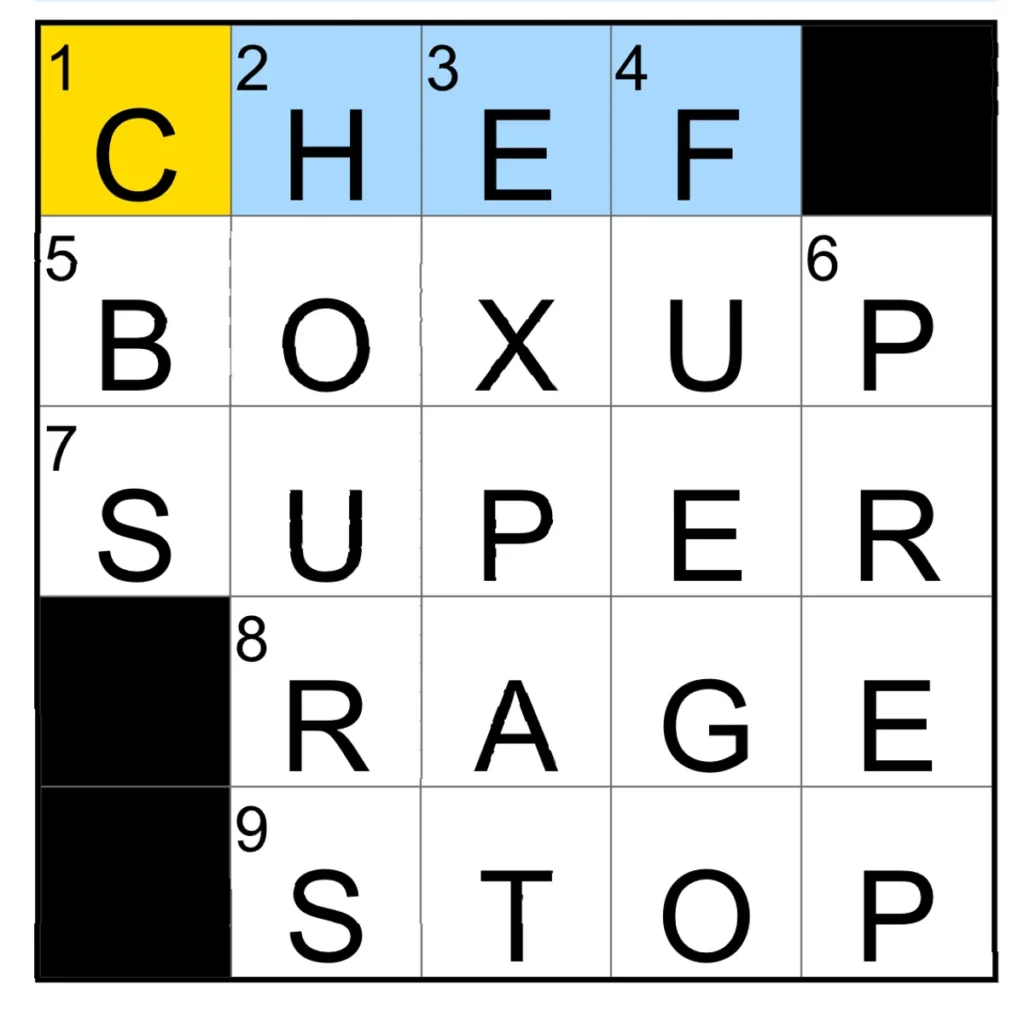 The completed NYT Mini Crossword puzzle for Dec. 9, 2025.