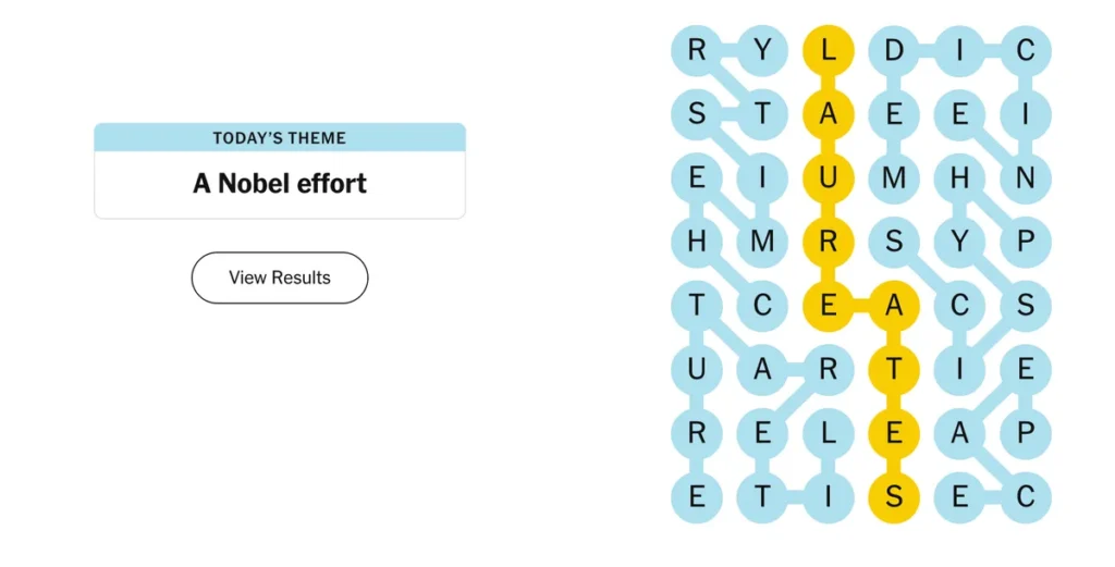 The completed NYT Strands puzzle for Dec. 10, 2025.