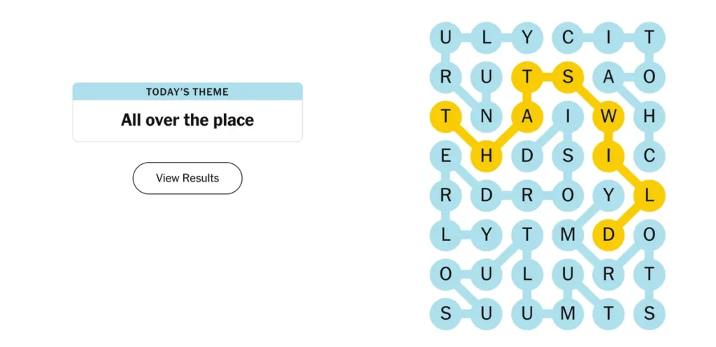 The completed NYT Strands puzzle for Dec. 13, 2025.
