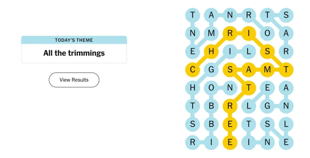 The completed NYT Strands puzzle for Dec. 20, 2025.
