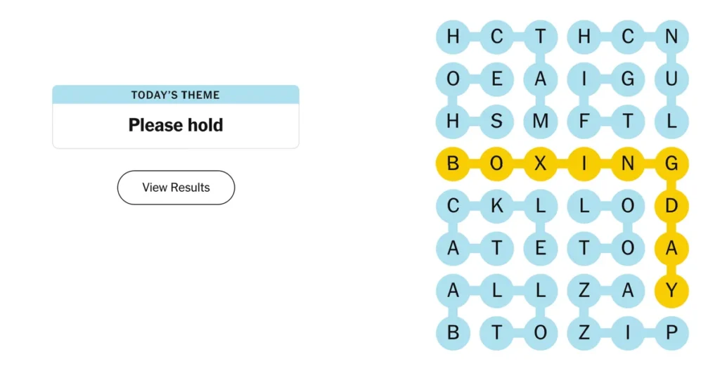 The completed NYT Strands puzzle for Dec. 26, 2025.