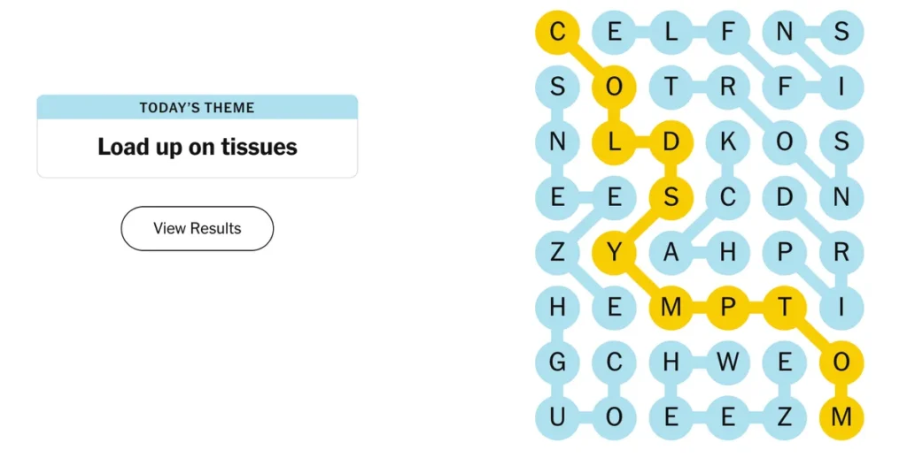 The completed NYT Strands puzzle for Dec. 28, 2025.