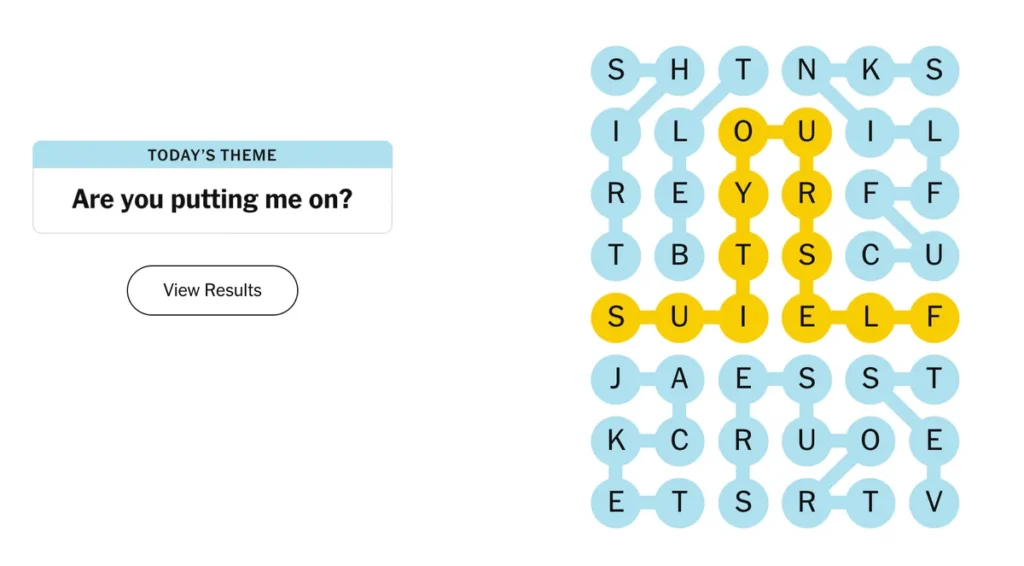 The completed NYT Strands puzzle for Dec. 29, 2025.