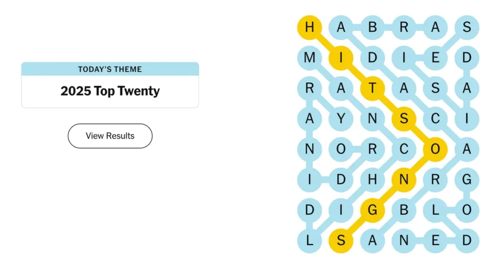 The completed NYT Strands puzzle for Dec. 30, 2025.