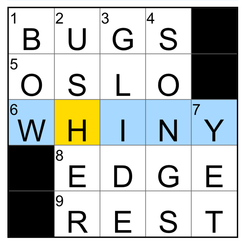 Completed New York Times Mini crossword for Monday, December 29