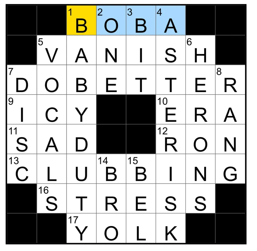 The completed NYT Mini Crossword puzzle for Jan. 3, 2026.