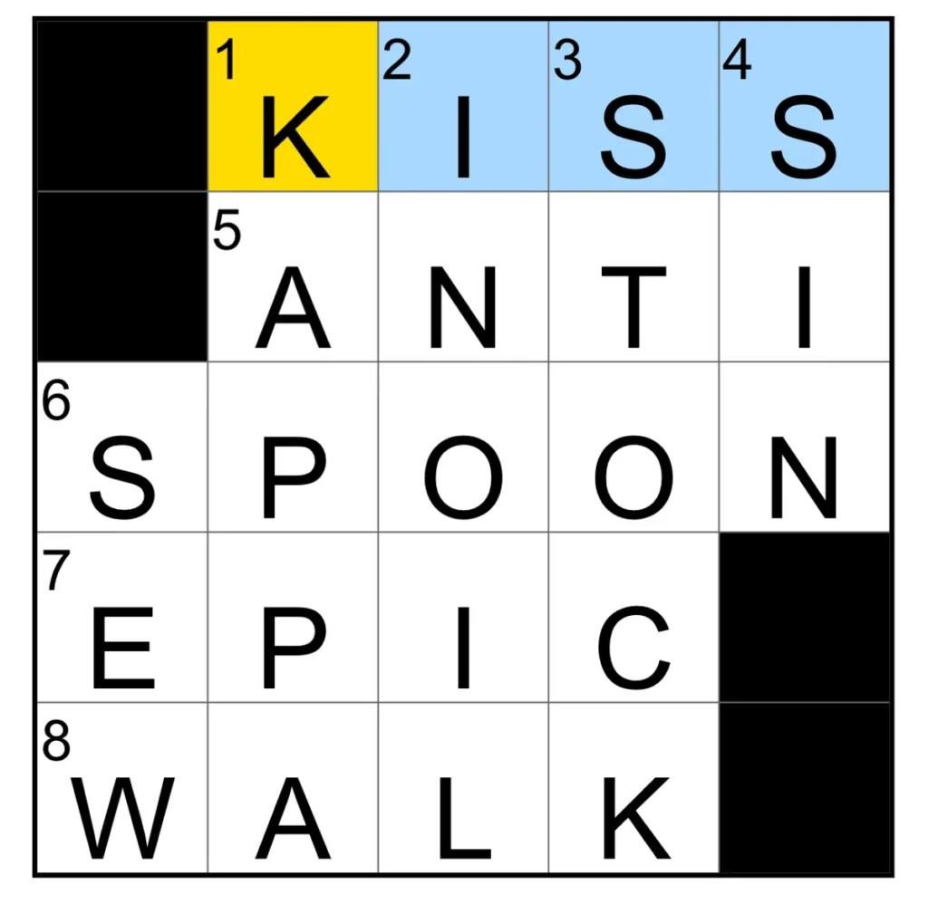 The completed NYT Mini Crossword puzzle for Jan. 11, 2026.